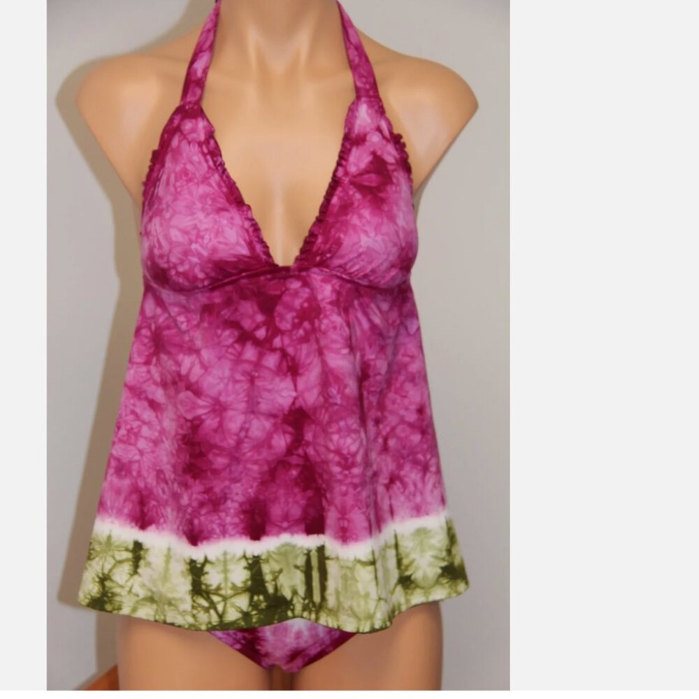 NWT Lucky Brand Swimsuit Halter Tankini 2 pc set Size S POM